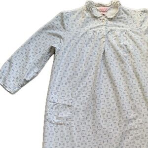 Long COZY Cotton Flannel White pajama with front Pocket | Carriage Court | large